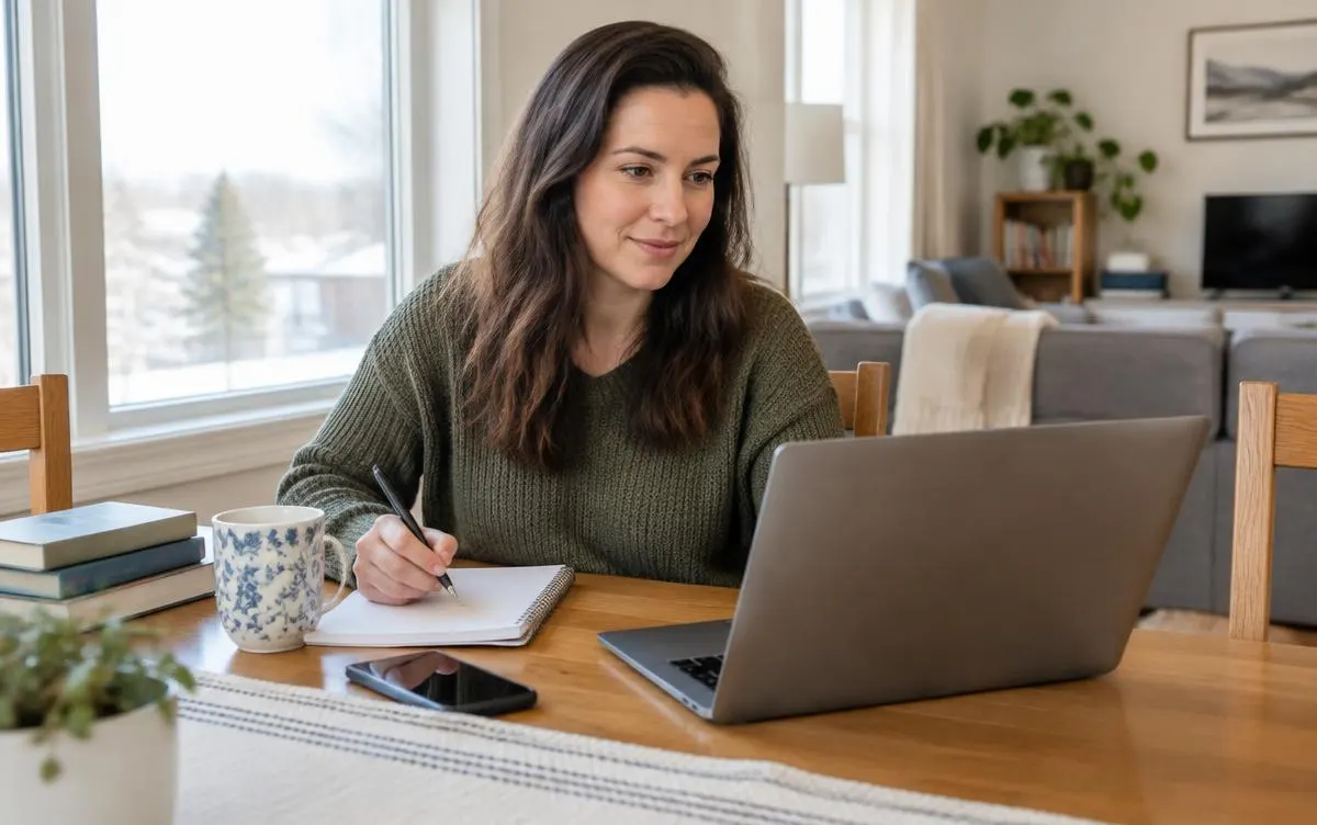 An adult building skills through online learning at home